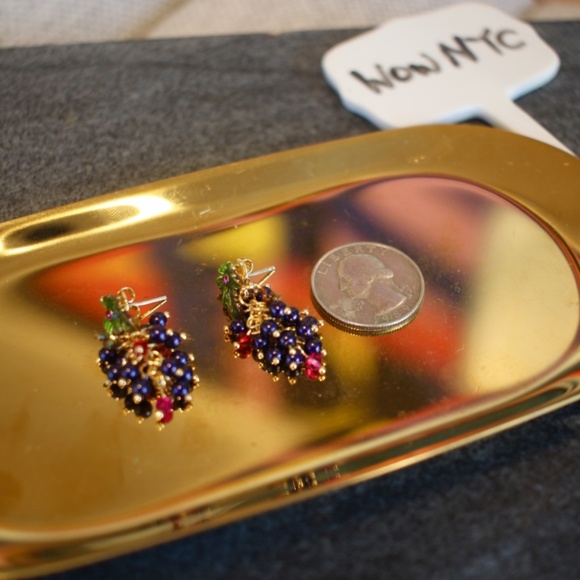 New 14K Grape fun leaf studs dangle drop earrings - Picture 5 of 7